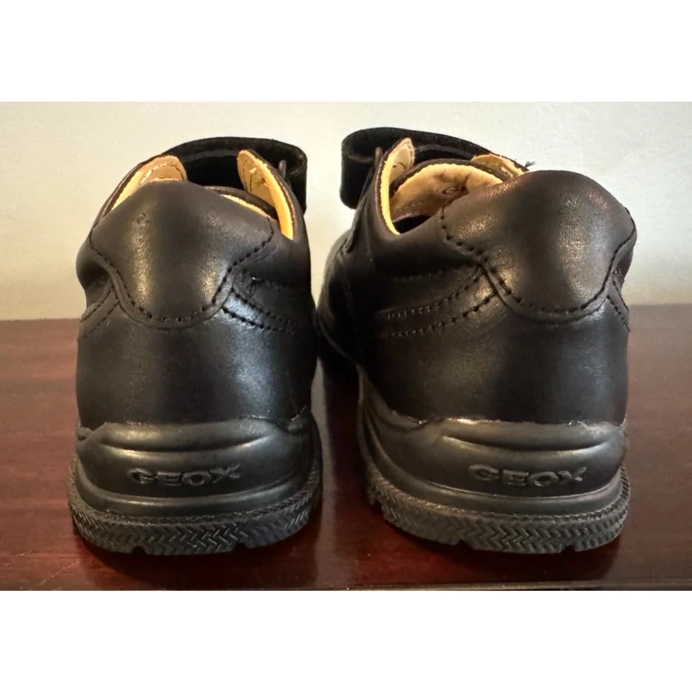 Geox Respira Boys Black Leather School Shoes Hook Loop Strap EU 31 US 13 Uniform